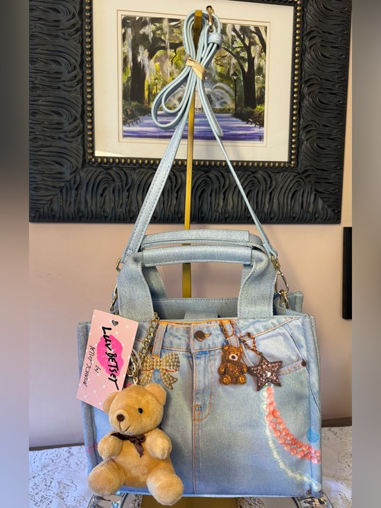 Betsey Johnson Handbags - Betsey Johnson Light Blue Denim Mini Tote with Teddy Charm